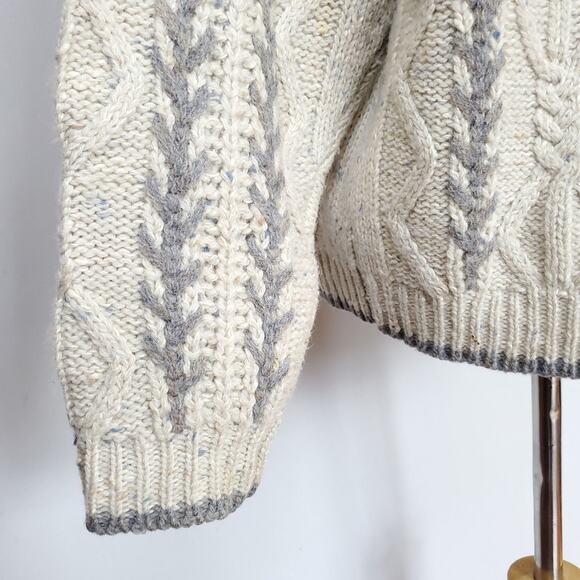 Woolrich Nordic Fisherman Grandpa Cable Knit Cardigan Sweater Cream VTG 90s Sz L - Picture 13 of 16